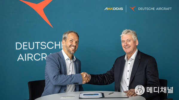 Signing of the strategic agreement: Nico Neumann, CEO of Deutsche Aircraft and Reiner Oldewurtel, Vice President of Akkodis Germany AS&D GmbH, Copyright: Deutsche Aircraft