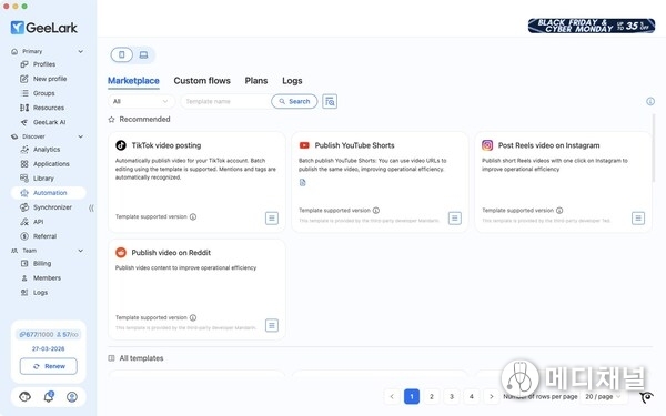 GeeLark’s read-to-use RPA automation templates. Users can also create custom flows.